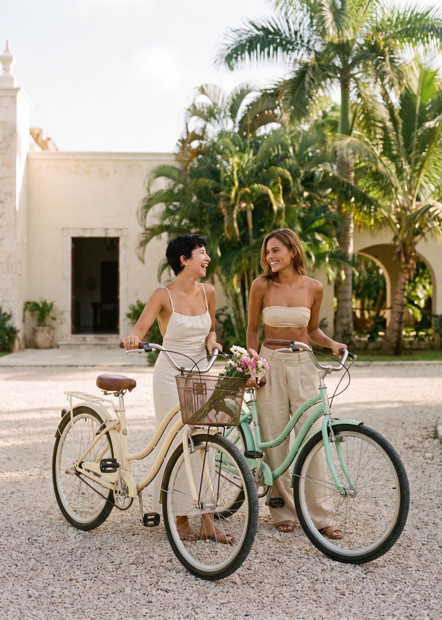 Sofía y Andrea en bicicleta