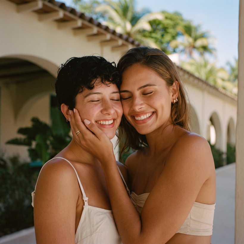 Sofía y Andrea abrazadas