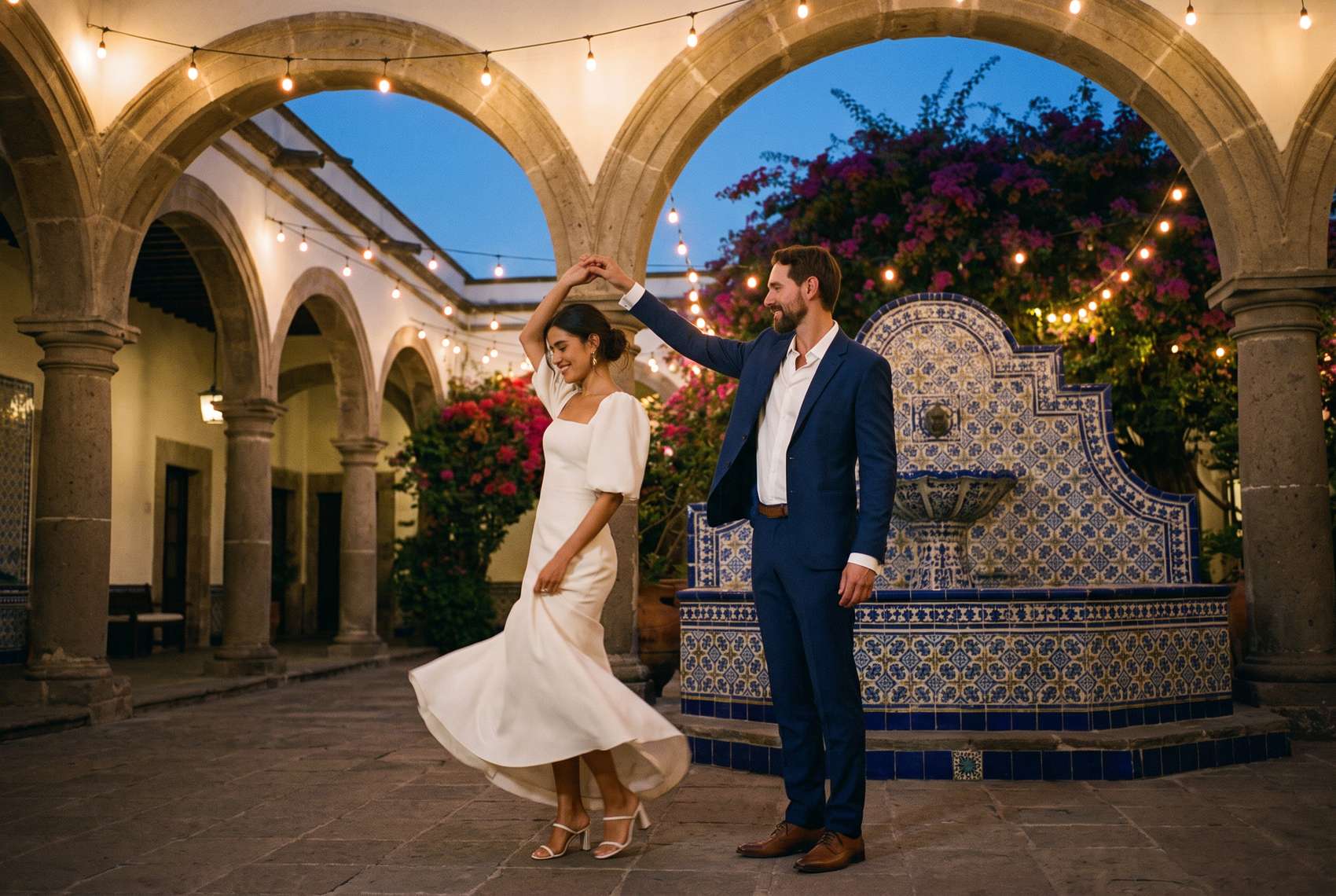Ximena y Andrés bailando en el patio